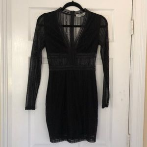 Black lace long-sleeved mini dress